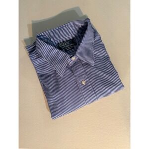 Polo Ralph Lauren Andrew Button Down Shirt Blue Stripe Long Sleeve Men 17 X 34